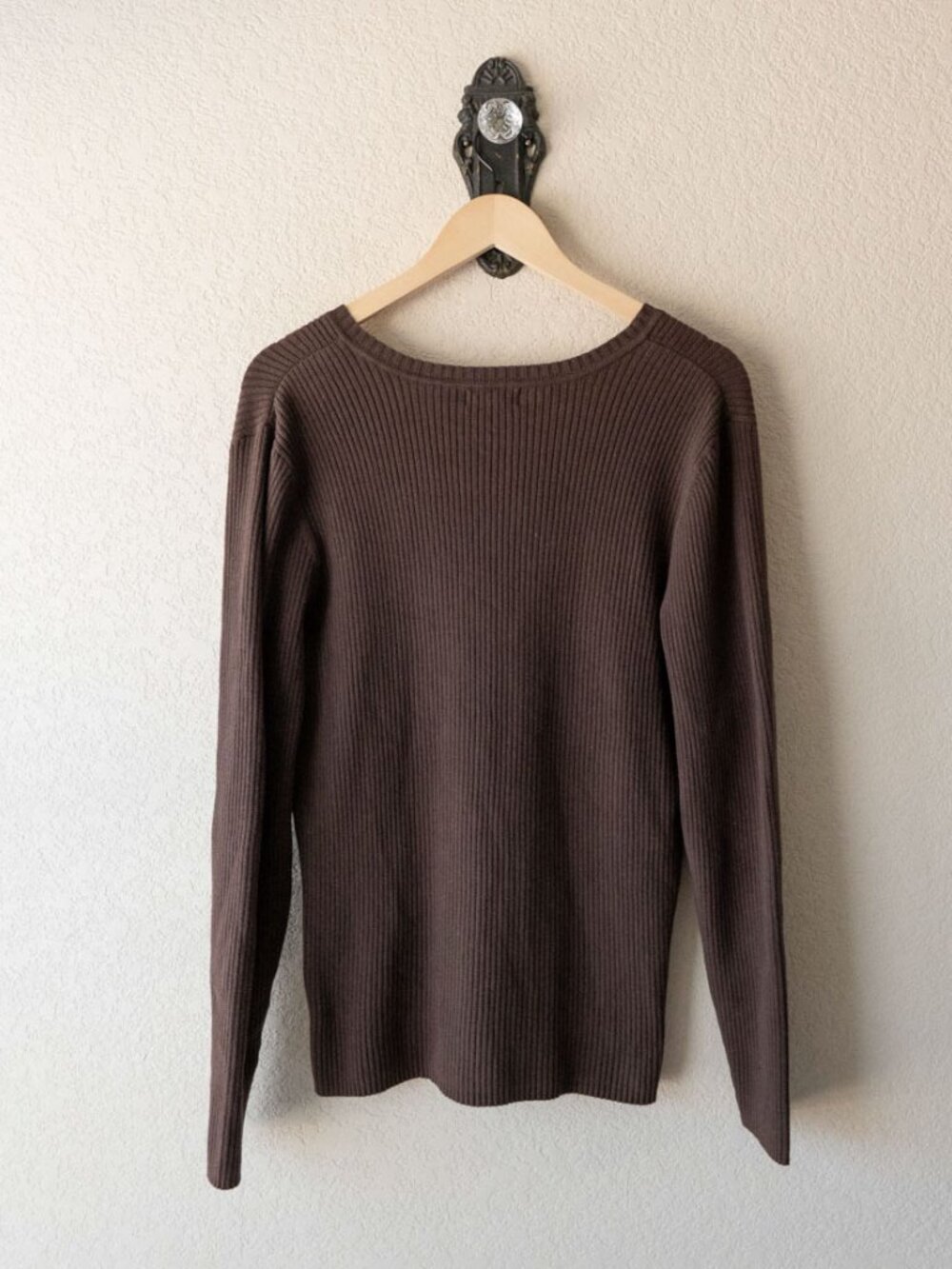 St John's Bay Sweater Womens XL Brown Ribbed V Neck Cotton Knit Pullover - Picture 10 of 14